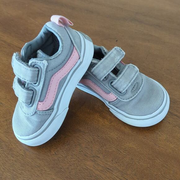 VANS Old Skool Velcro grey/pink toddler size 4 - Picture 1 of 6